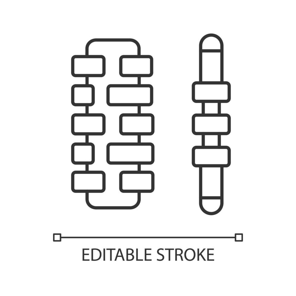 rouleau de massage bâtons icône linéaire. outil pour réduire les douleurs et les tensions musculaires. masseur à main. illustration personnalisable en ligne mince. symbole de contour. dessin de contour isolé de vecteur. trait modifiable vecteur