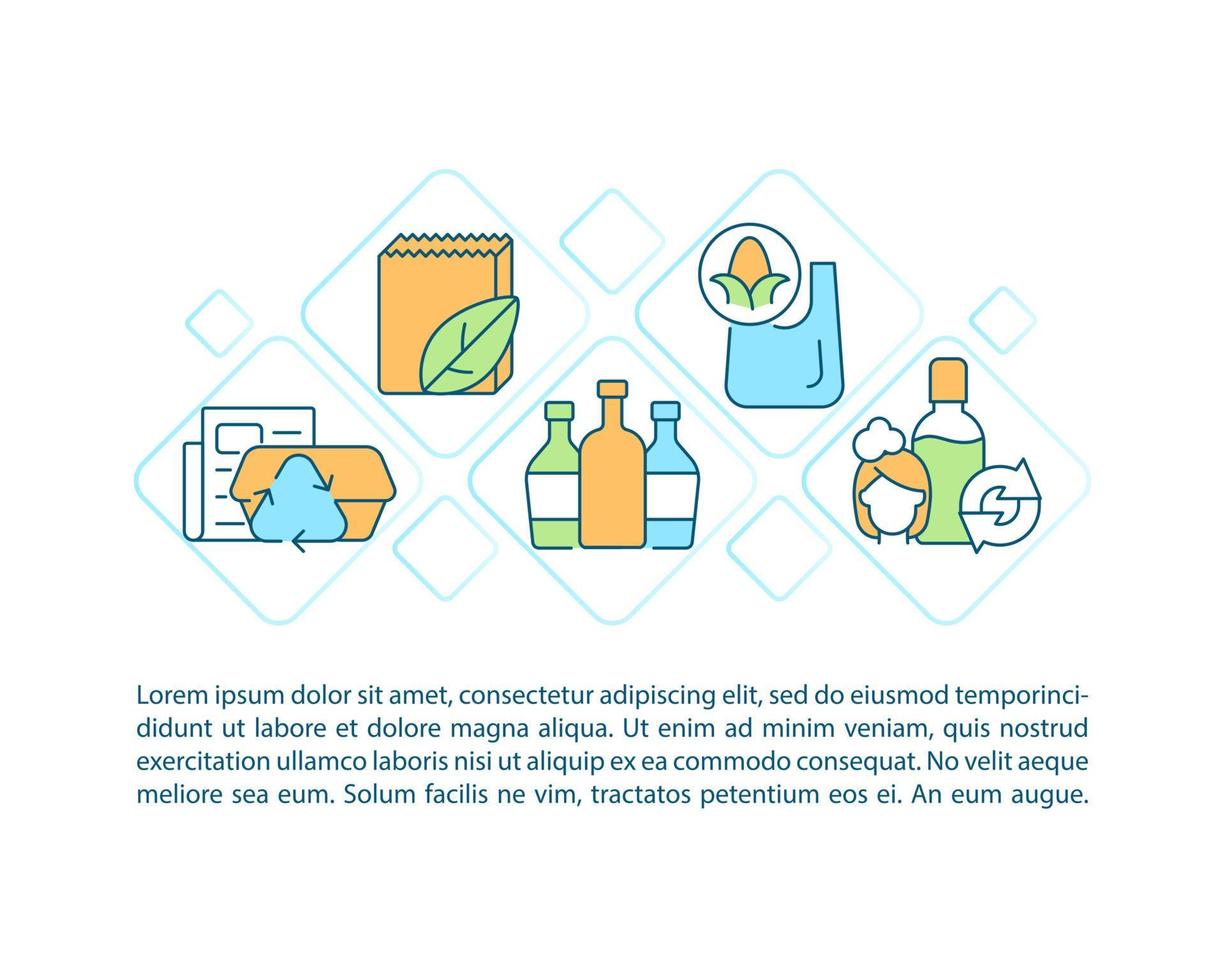 icônes de ligne de concept de produits biologiques avec texte. modèle de vecteur de page ppt avec espace de copie. brochure, magazine, élément de conception de newsletter. illustrations linéaires de matériaux naturels sur blanc