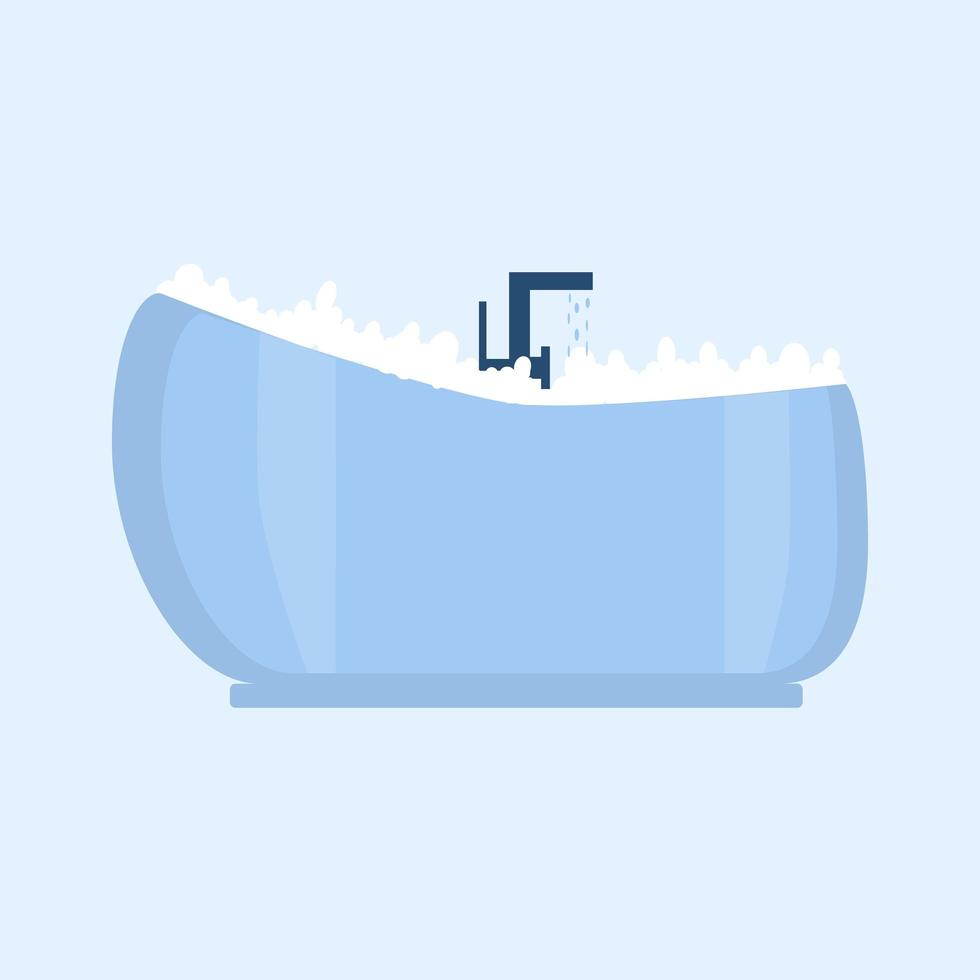 baignoire avec bulles de mousse à l'intérieur. intérieur de la salle de bain. illustration plate sur fond bleu. vecteur