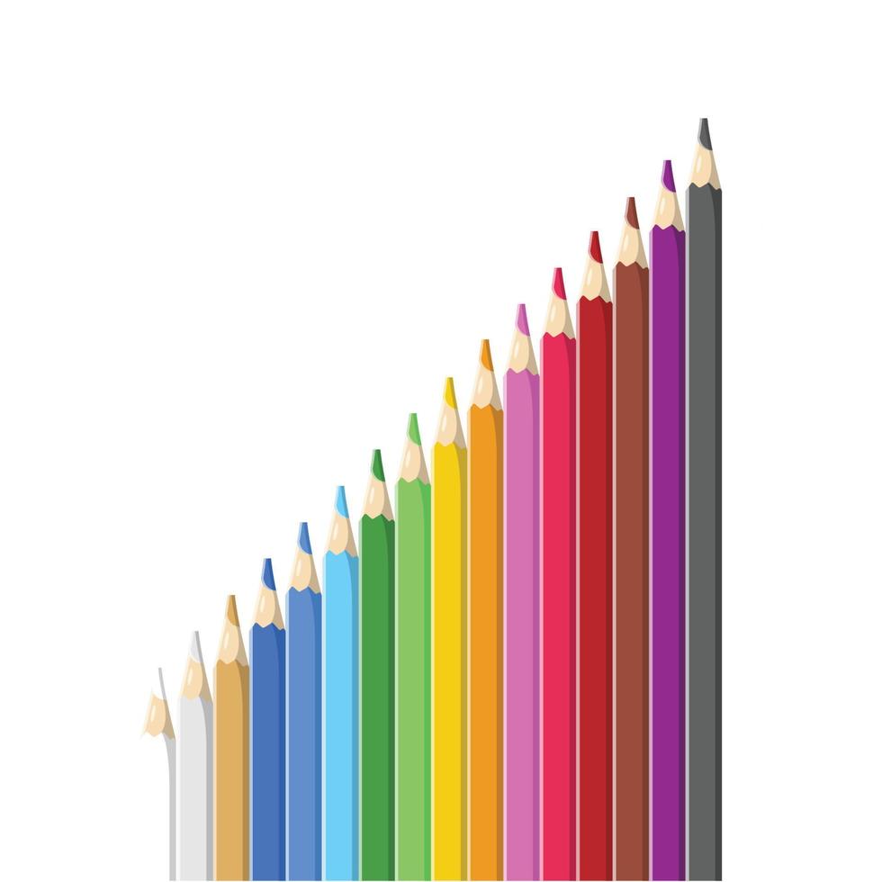 ensemble d'illustration plate de crayons de couleur. élément de conception d'icône propre sur fond blanc isolé vecteur