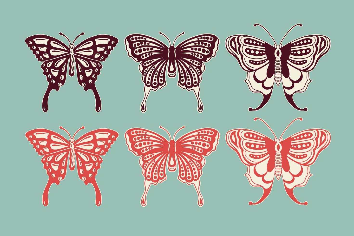 collection vintage papillon style dessiné à la main pour les autocollants de tatouage etc vecteur gratuit