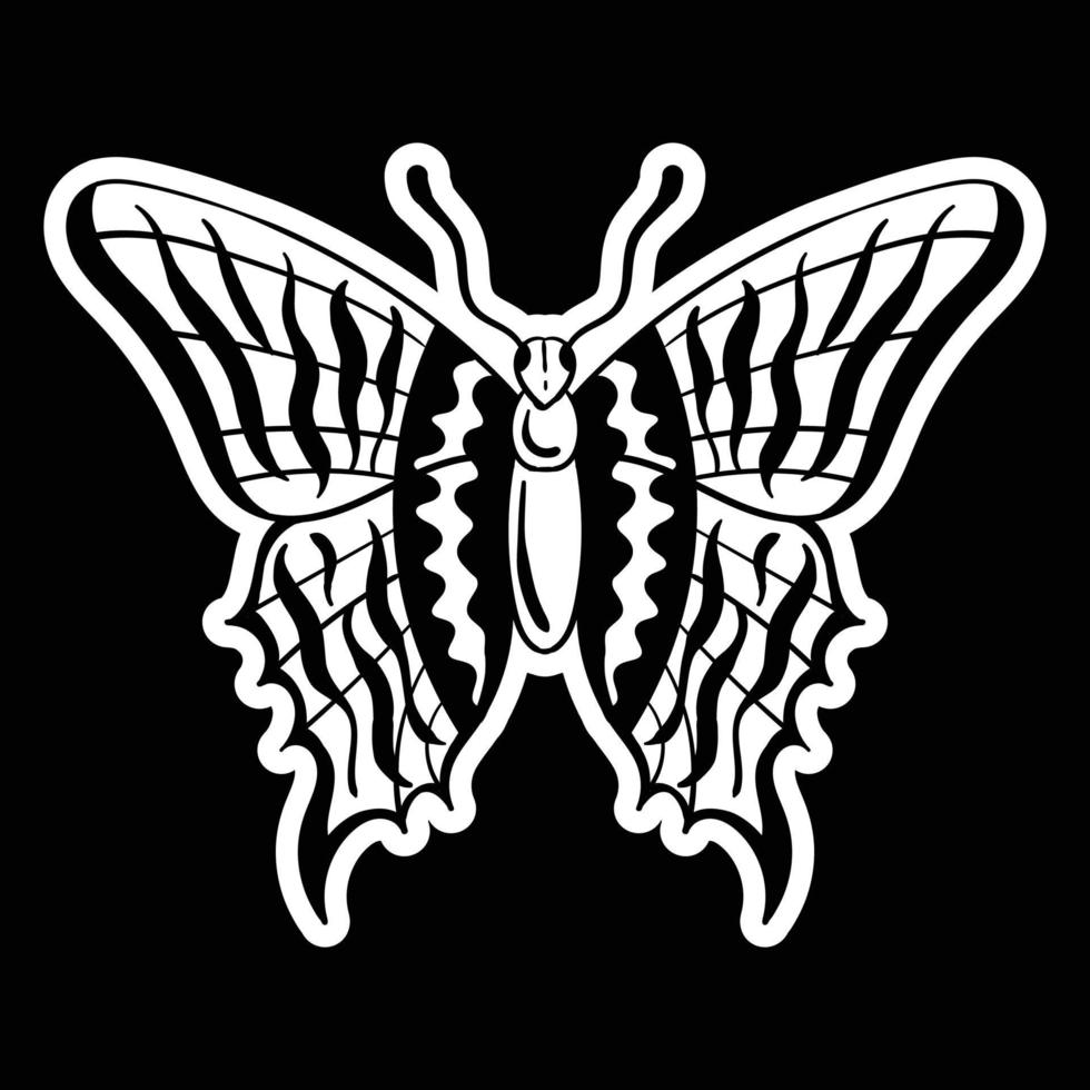 papillon noir et blanc style dessiné à la main pour les autocollants de tatouage etc vecteur premium