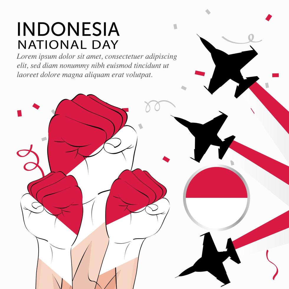 bonne fête nationale indonésienne. bannière, carte de voeux, conception de flyer. conception de modèle d'affiche vecteur
