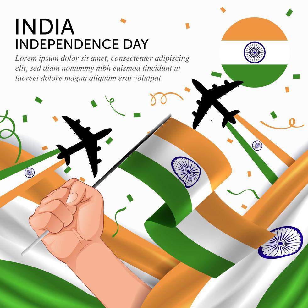anniversaire de la fête de l'indépendance de l'inde. bannière, carte de voeux, conception de flyer. conception de modèle d'affiche vecteur