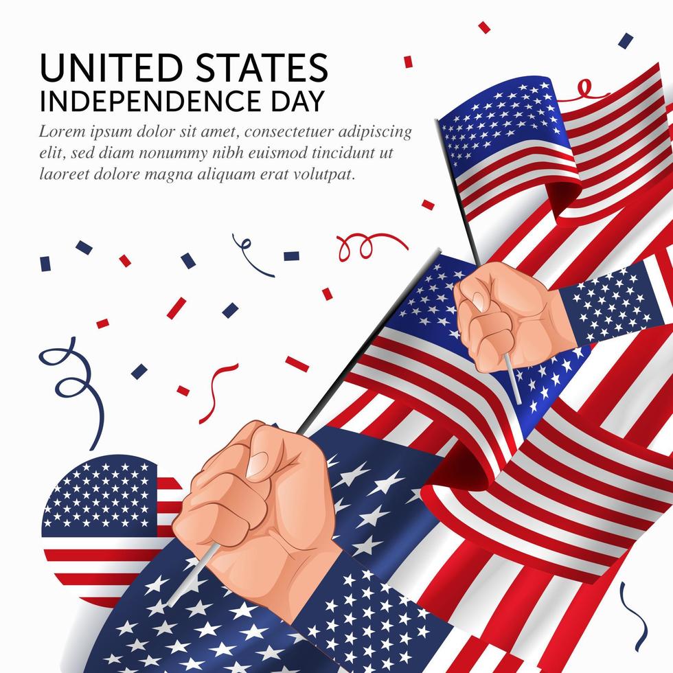 anniversaire jour de l'indépendance des états-unis. bannière, carte de voeux, conception de flyer. conception de modèle d'affiche vecteur