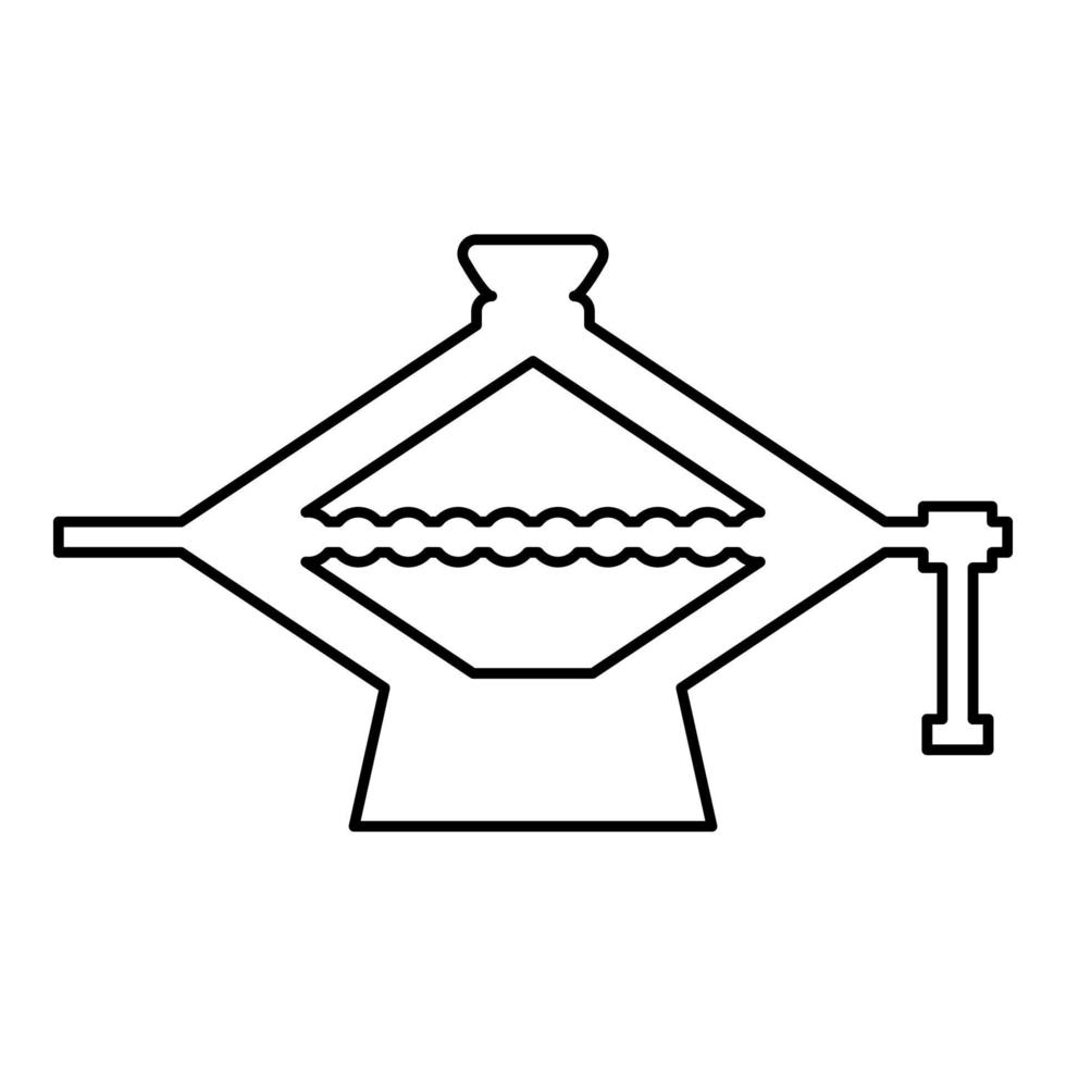 vérin à vis équipement de levage mécanisme de levage des charges prises en charge de l'entretien de la voiture forme de ciseaux contour contour ligne icône illustration vectorielle de couleur noire image style plat mince vecteur