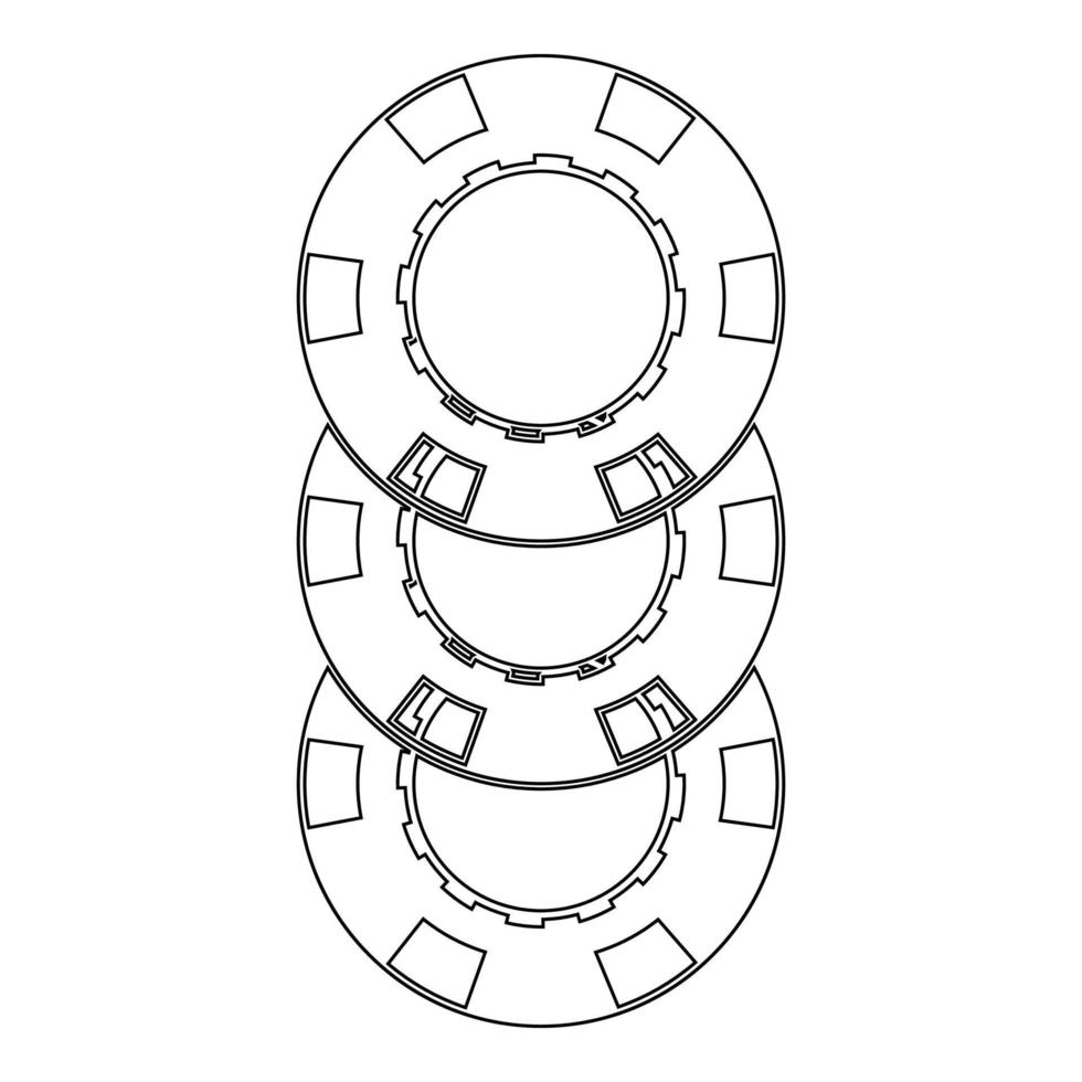 jetons de jeu casino pièce contour contour ligne icône noir couleur illustration vectorielle image mince style plat vecteur