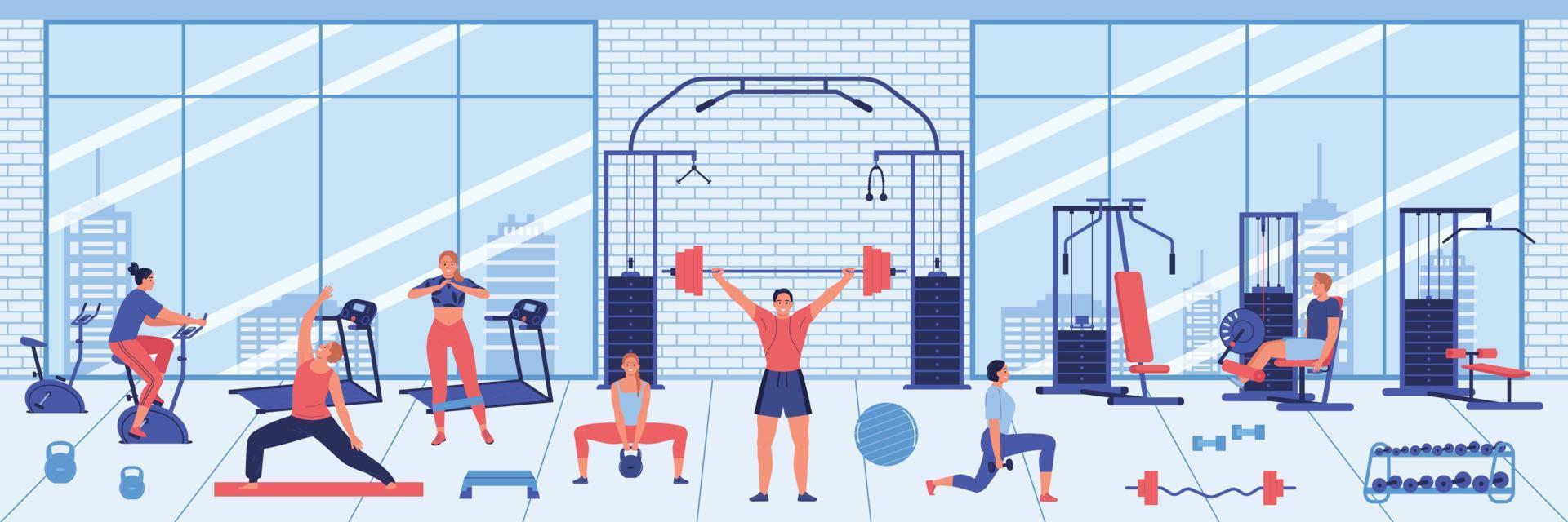 illustration horizontale intérieure de la salle de gym vecteur