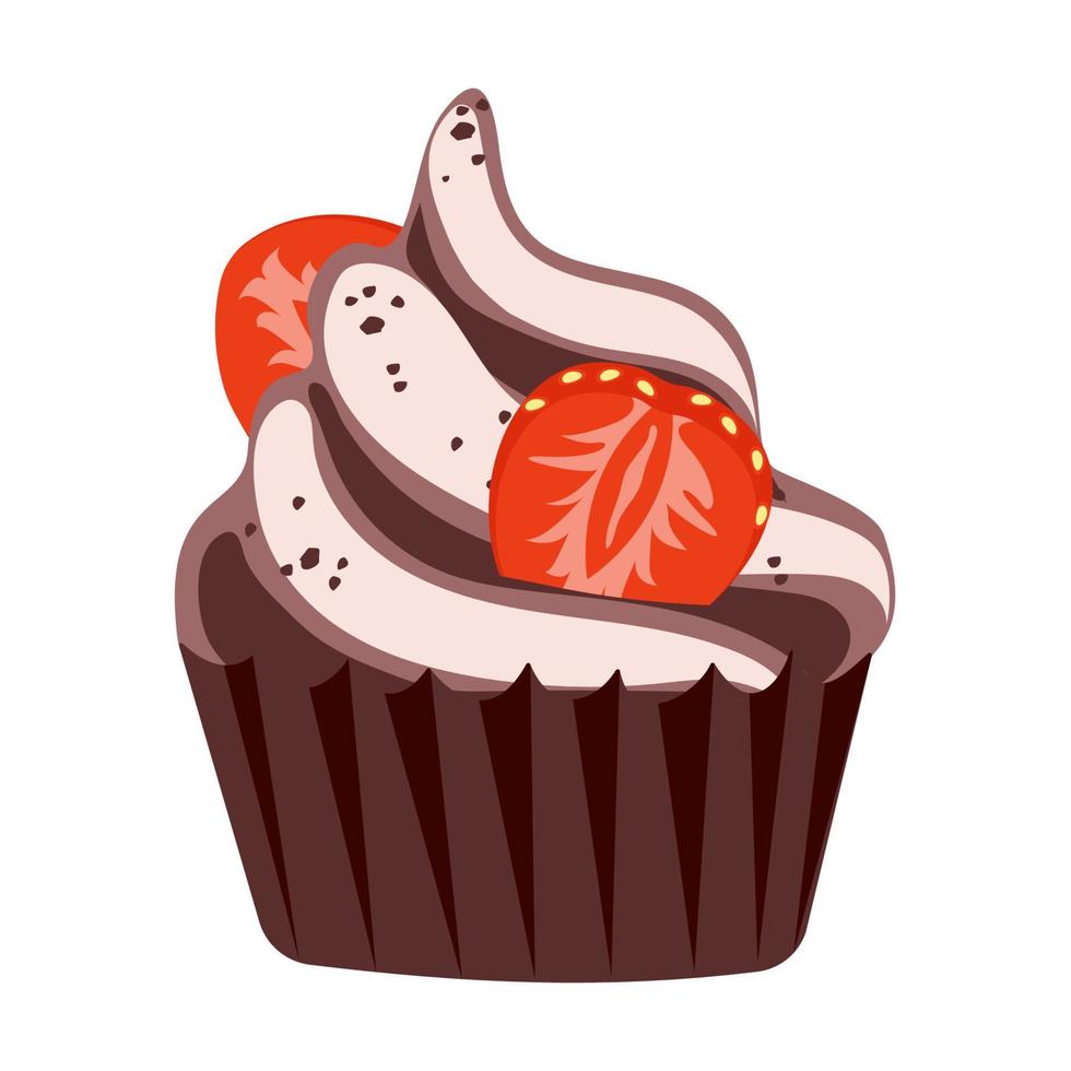 cupcake au chocolat et fraise vecteur