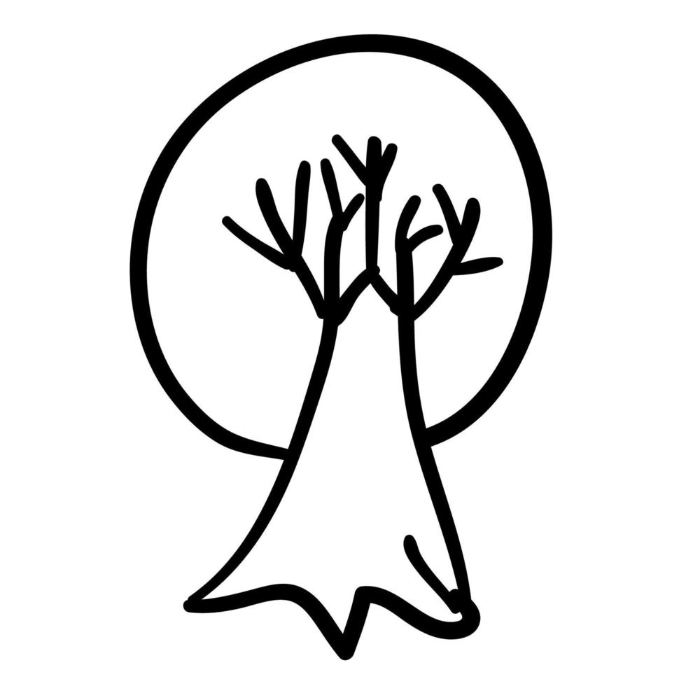 arbre de doodle de dessin animé isolé sur fond blanc. vecteur