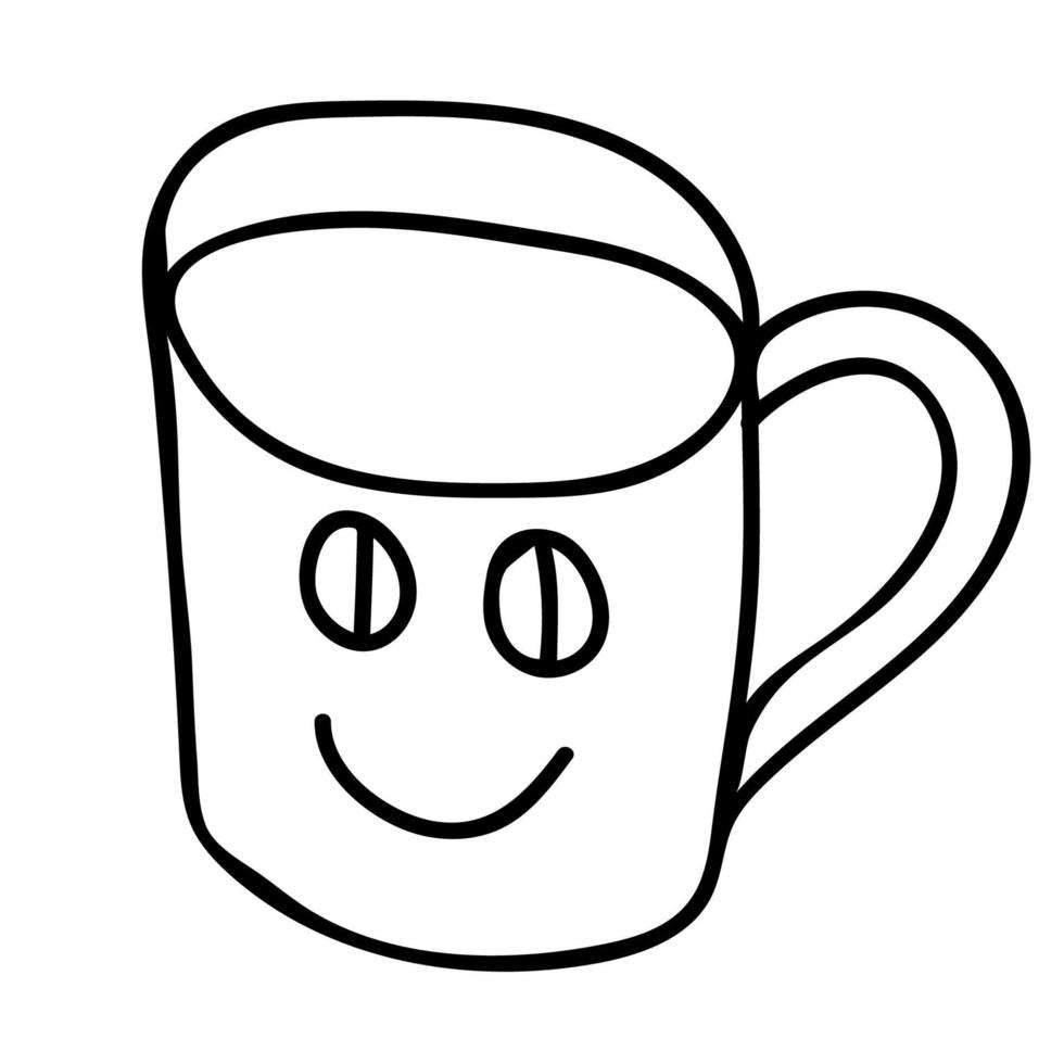 dessin animé doodle tasse souriante linéaire isolée sur fond blanc. vecteur