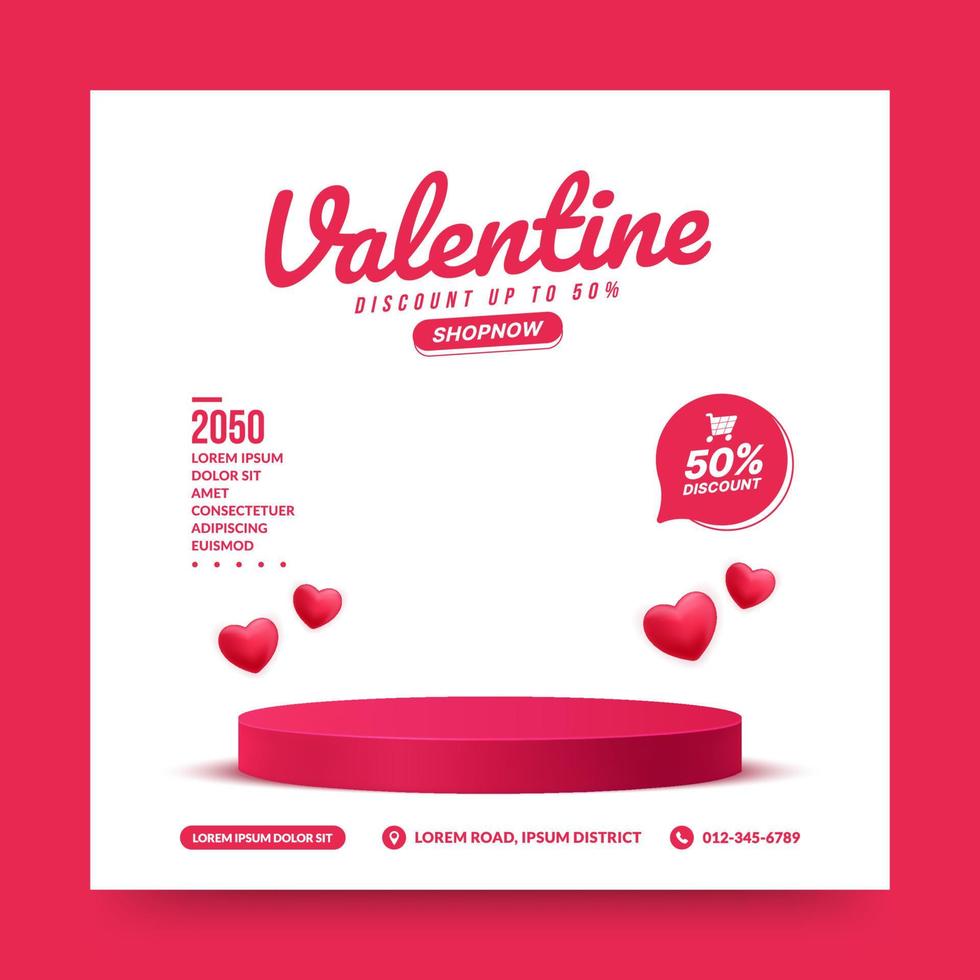 fond de saint valentin avec publicité sur socle de podium pour l'affichage du produit, forme cylindrique pour la présentation du produit vecteur