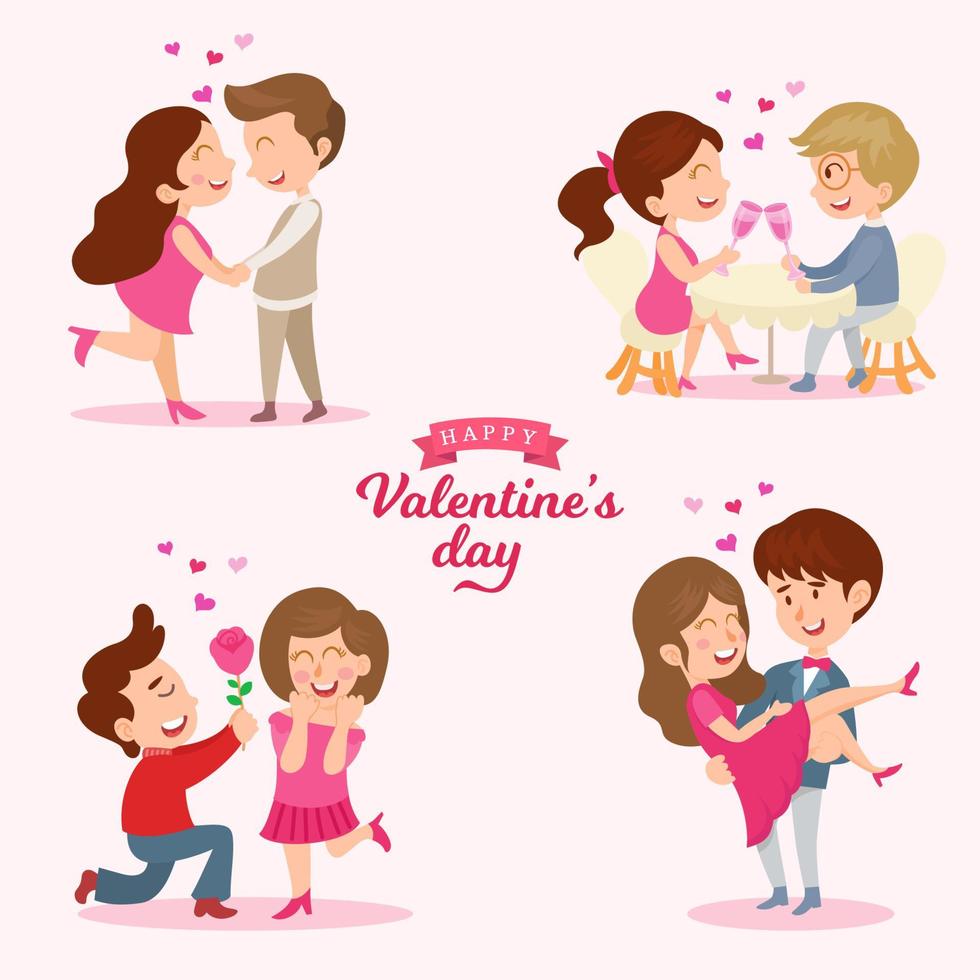 illustration vectorielle de carte de Saint Valentin. mignons couples amoureux romantique st. date de la saint valentin vecteur