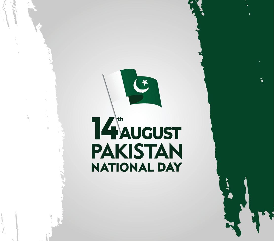 14 août fête nationale pakistanaise avec drapeau et pinceau aquarelle vert, couleur blanche sur fond dégradé vecteur