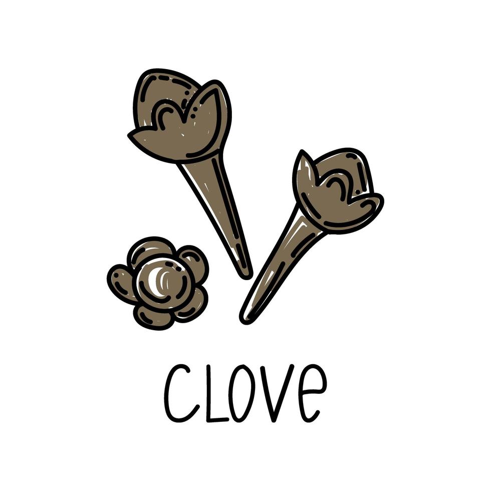 clous de girofle aux épices, élément de style doodle dessiné à la main. modèle de conception d'emballage logo et emblème - épices - clous de girofle. logo dans un style linéaire à la mode. vecteur