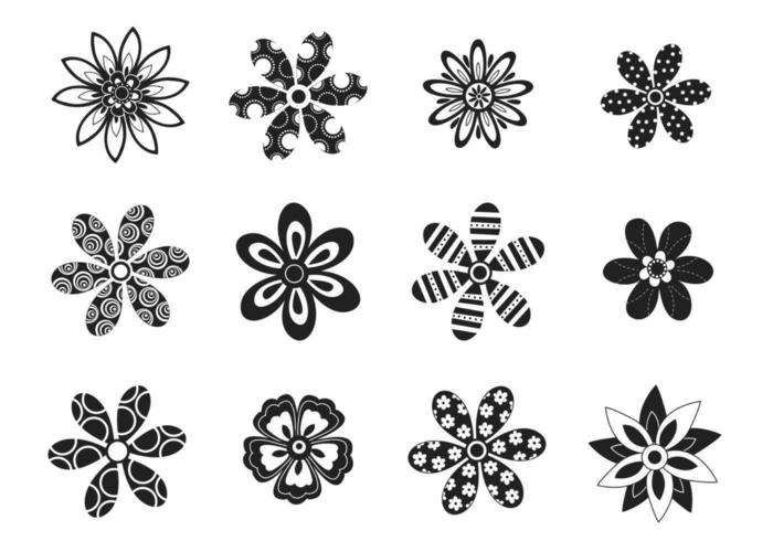 Pack de vecteur de fleurs décoratives noir et blanc