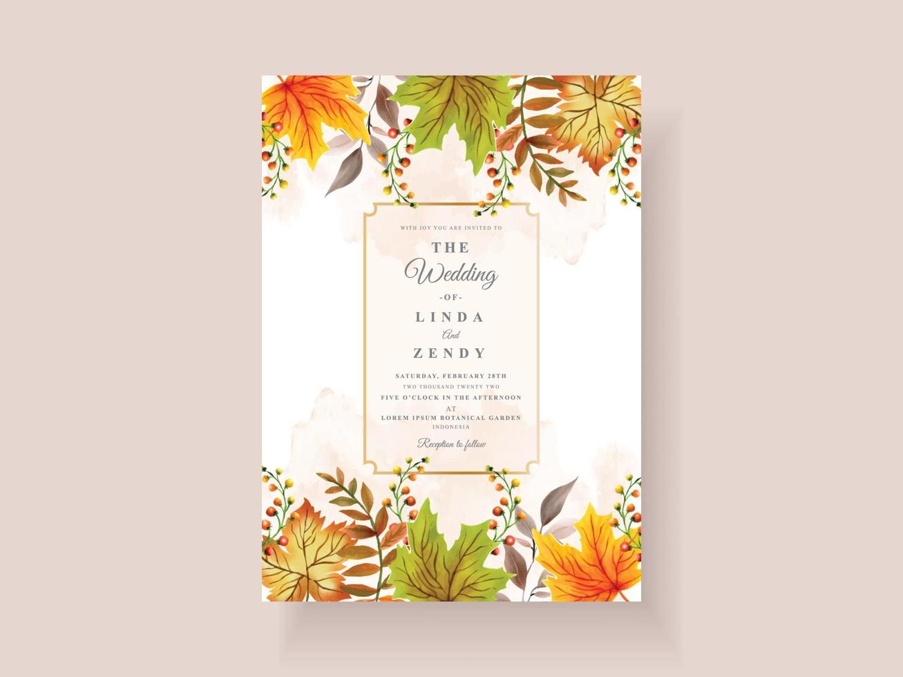 carte d'invitation de mariage sur le thème de la saison d'automne vecteur