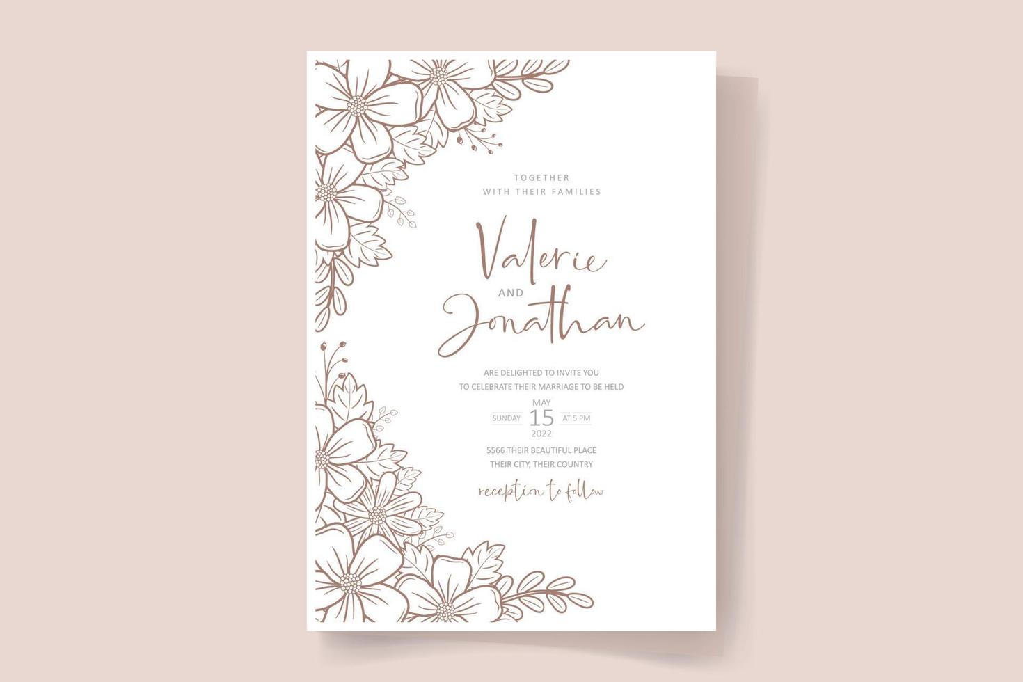 invitation de mariage avec contour floral vecteur