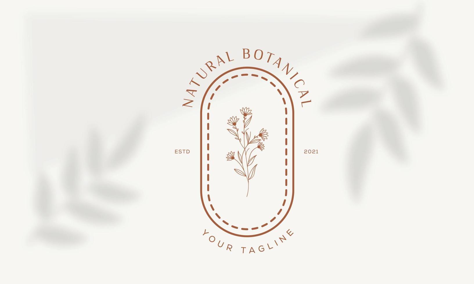 logo dessiné à la main d'élément floral botanique avec fleur et feuilles sauvages. logo pour spa et salon de beauté, boutique, magasin bio, mariage, designer floral, intérieur, photographie, cosmétique. vecteur