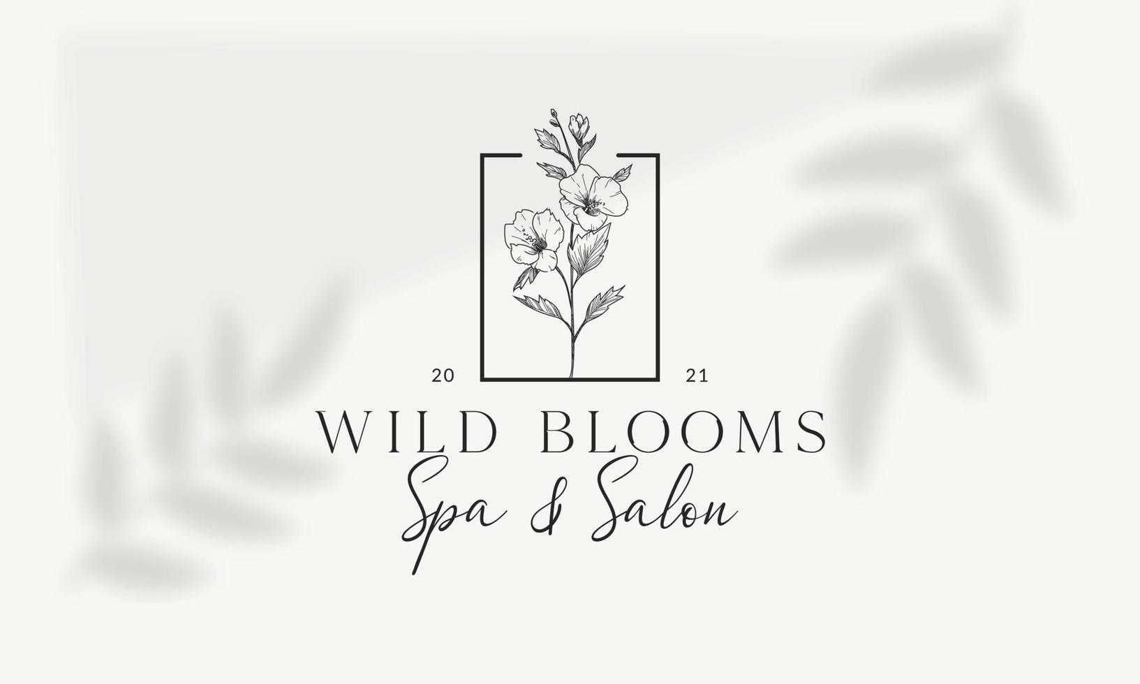 logo dessiné à la main d'élément floral botanique avec fleur et feuilles sauvages. logo pour spa et salon de beauté, boutique, magasin bio, mariage, designer floral, intérieur, photographie, cosmétique. vecteur