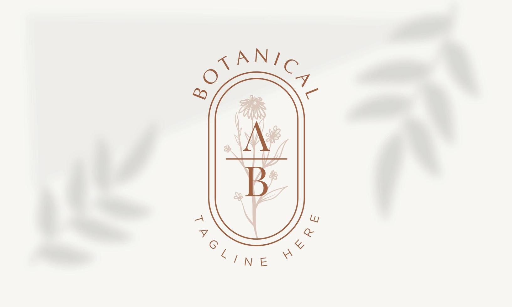 logo dessiné à la main d'élément floral botanique avec fleur et feuilles sauvages. logo pour spa et salon de beauté, boutique, magasin bio, mariage, designer floral, intérieur, photographie, cosmétique. vecteur