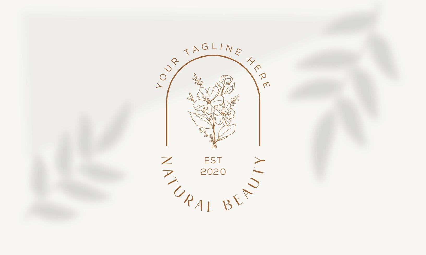 logo dessiné à la main d'élément floral botanique avec fleur et feuilles sauvages. logo pour spa et salon de beauté, boutique, magasin bio, mariage, designer floral, intérieur, photographie, cosmétique. vecteur