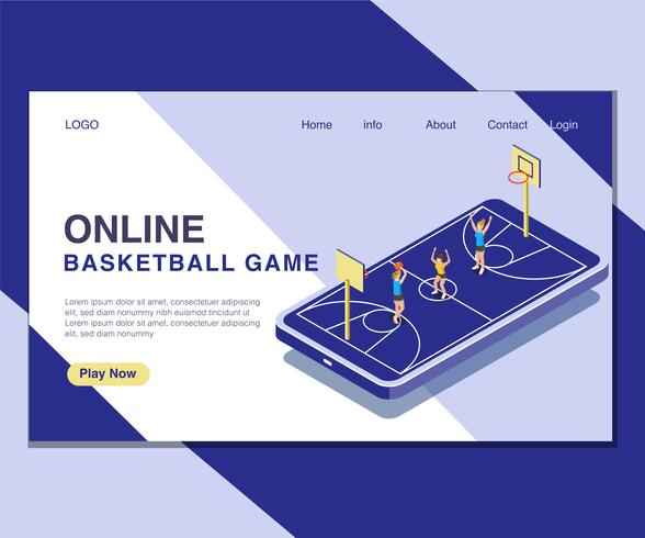 Enfants qui jouent en ligne Basket Ball Game Isometric Artwork Concept. vecteur