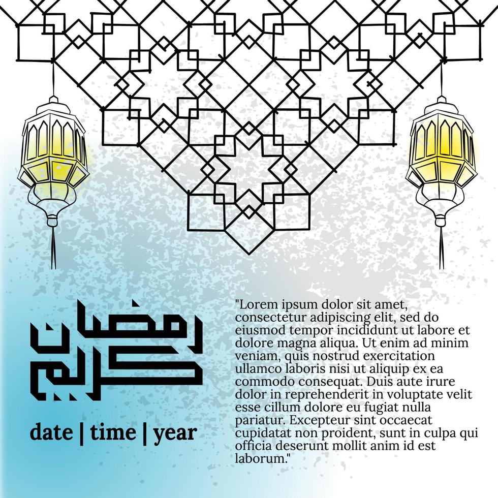 carte de voeux eid al fitr ramadan et arrière-plan avec dessin à la main style d'ornement islamique sur fond grunge blanc. vecteur