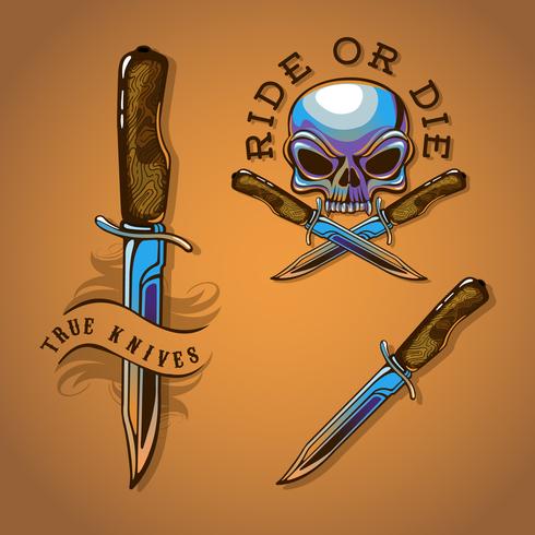 Emblème de moto chromée Illustration vectorielle avec crâne et couteau pour les couleurs vecteur