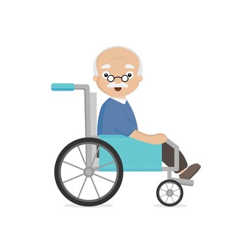 Vieil homme handicapé en fauteuil roulant vecteur