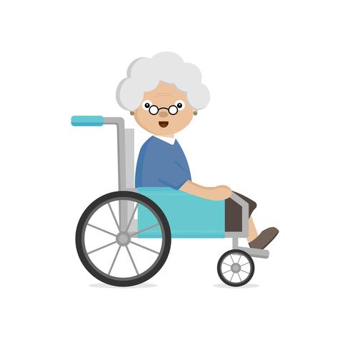 Vieille femme handicapée en fauteuil roulant vecteur
