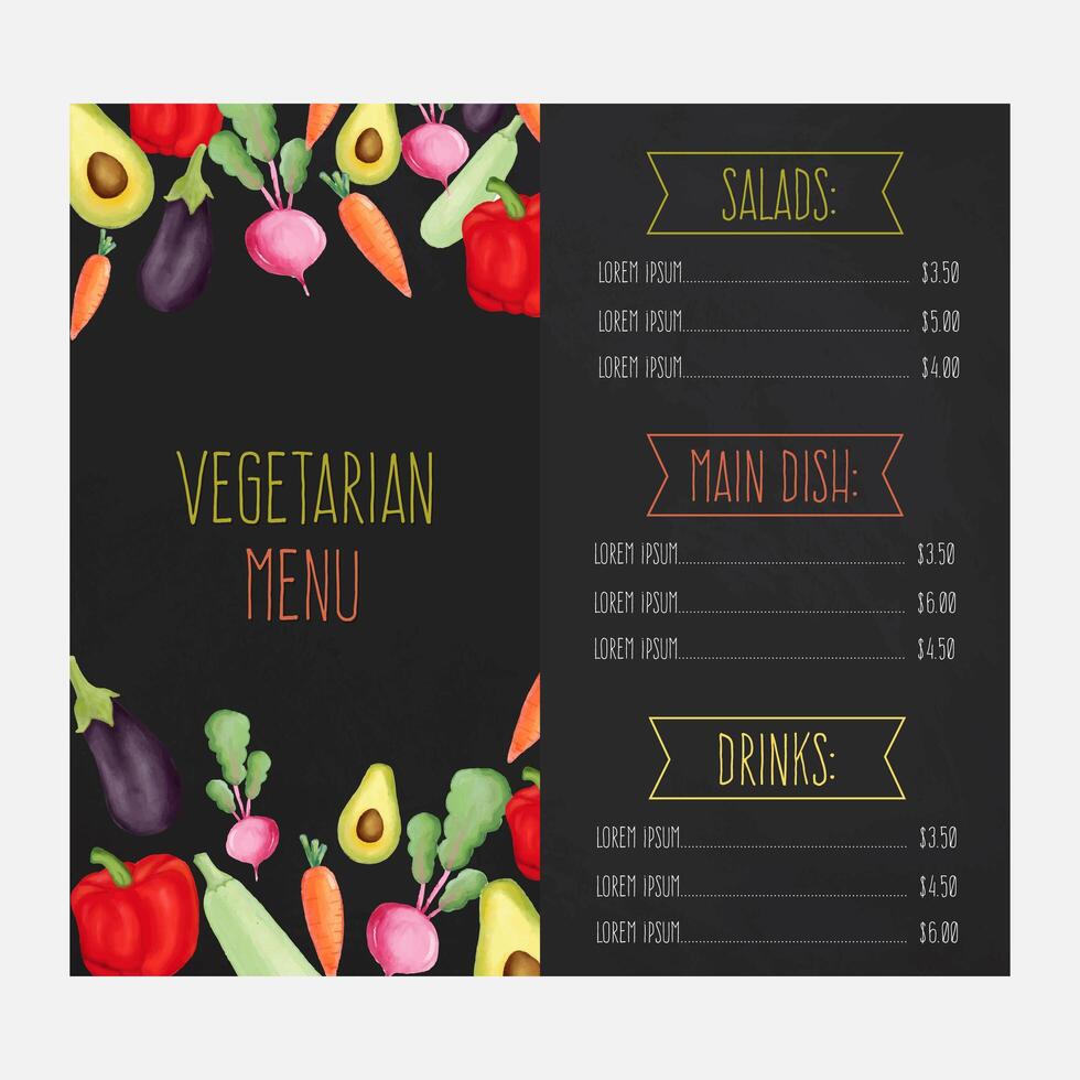 Menu de restaurant avec des légumes à l&#39;aquarelle vecteur