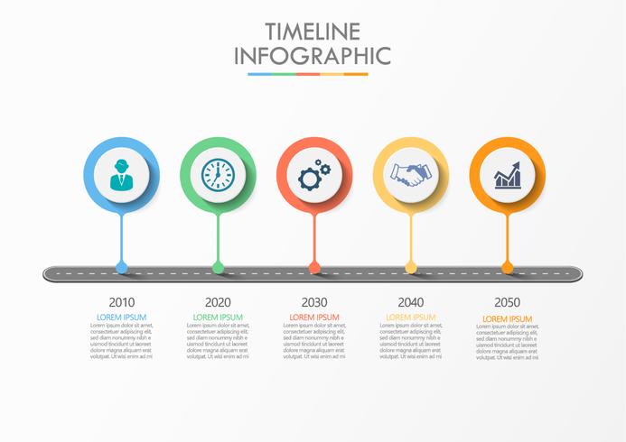 Carte de route d&#39;affaires. icônes infographiques timeline conçus pour modèle abstrait avec 5 options. vecteur