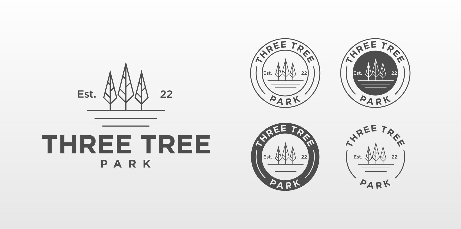 création de logo de trois arbres dans le parc avec modèle de carte de visite. vecteur