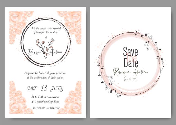 Carte d&#39;invitation de mariage Cadre dessiné main Floral. Invitation de mariage de verdure, invitation de mariage de modèle eucalyptus vecteur