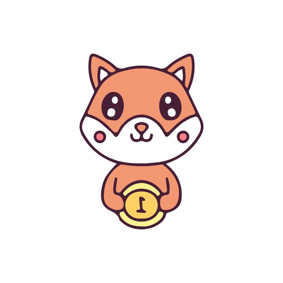 mignon shiba inu tenant un personnage de mascotte de pièce. illustration pour autocollant et t-shirt. vecteur