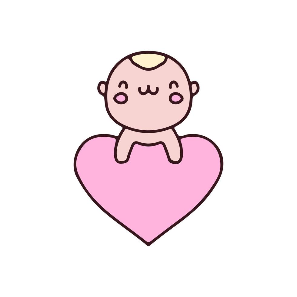personnage de mascotte de bébé mignon avec un grand amour. illustration pour autocollant et t-shirt. vecteur
