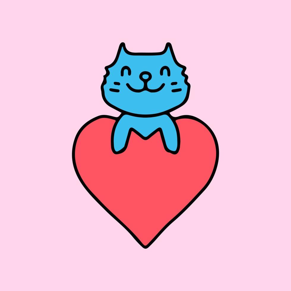 personnage de mascotte de chat kawaii avec grand coeur. illustration pour autocollant et t-shirt. vecteur