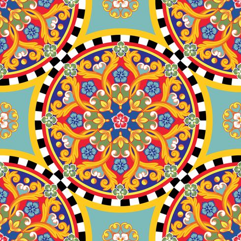 Fond clair sans soudure. Mandala d&#39;ornement rond coloré ethnique. Modèle à la mode. Illustration vectorielle vecteur