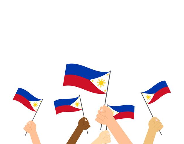 Mains d&#39;illustration vectorielle tenant des drapeaux des Philippines sur fond blanc vecteur
