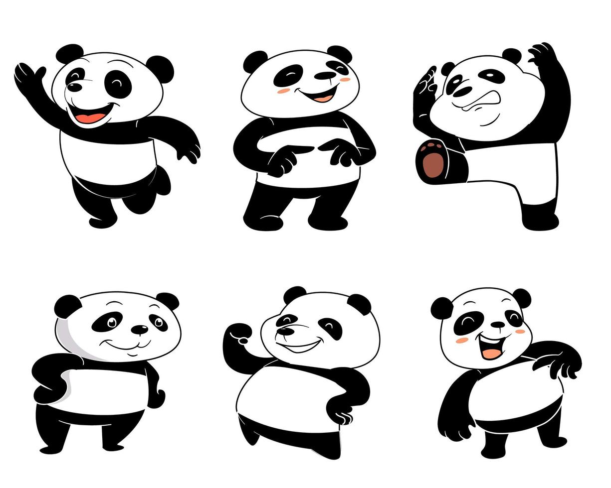 ensemble de dessins animés d'une collection de pandas mignons et adorables avec diverses expressions et poses différentes dans un ensemble isolé exclusif vecteur