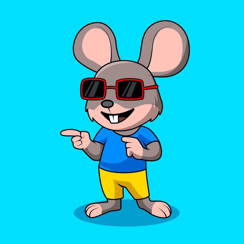 illustration de dessin animé de souris élégante portant des lunettes isolées vecteur