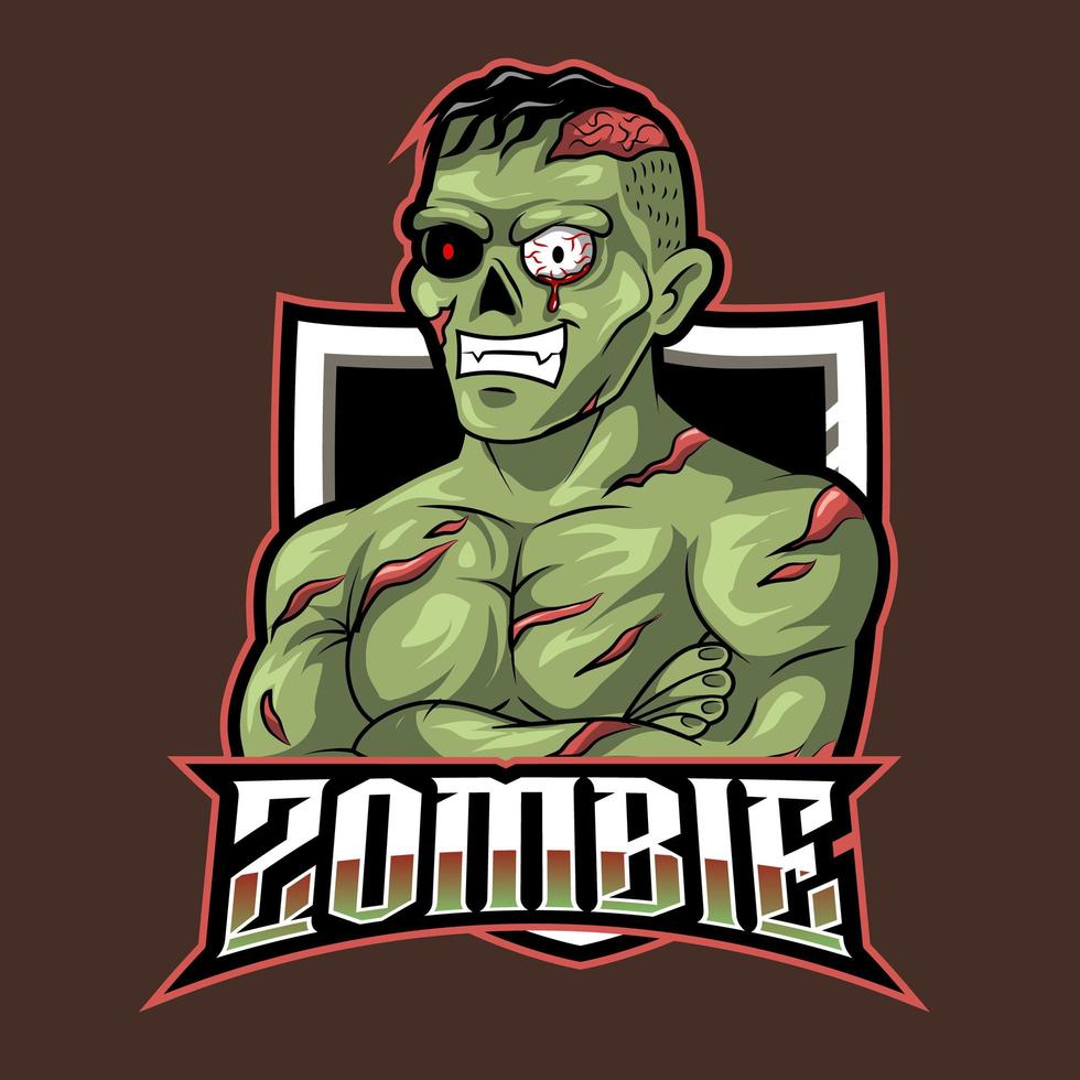 logo de mascotte de zombie effrayant isolé vecteur