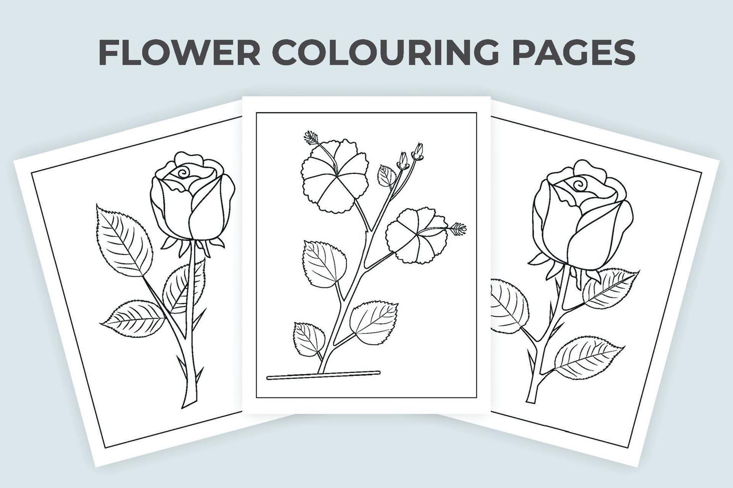 vecteur d'art de ligne de page de coloriage de fleur. ornement floral dessiné à la main. coloriages de fleurs rouges. page de coloriage pour enfants. contour de doodle fleur rose. dessin au trait rose et jaba. ornement de fleur noir et blanc.