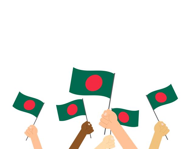 Main tenant des drapeaux du Bangladesh isolés sur fond blanc vecteur