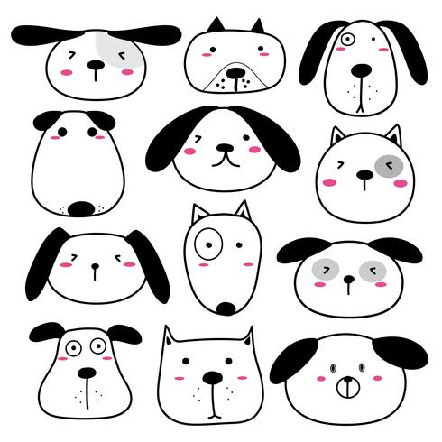 Hand Drawn Cute Dog Face Characters Set. Illustration vectorielle vecteur