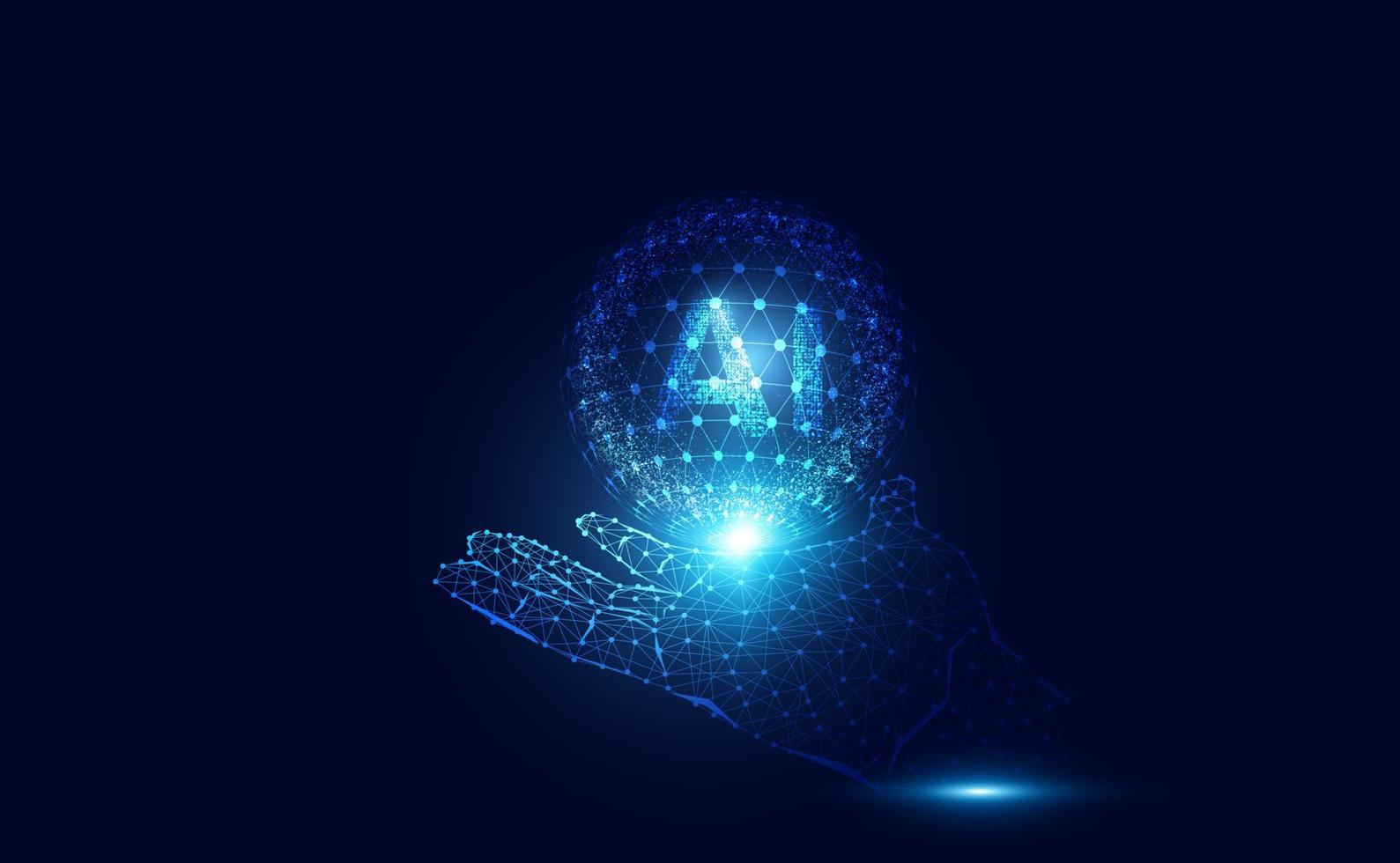 technologie abstraite ai informatique sur le concept filaire à la main données de travail de l'intelligence artificielle et numérique futuriste pour l'avenir sur fond bleu foncé. vecteur