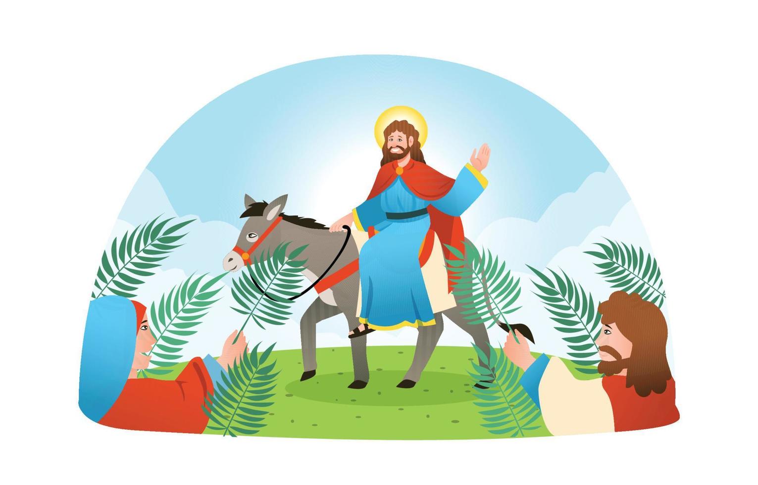Jésus chevauchant un âne le dimanche des rameaux vecteur