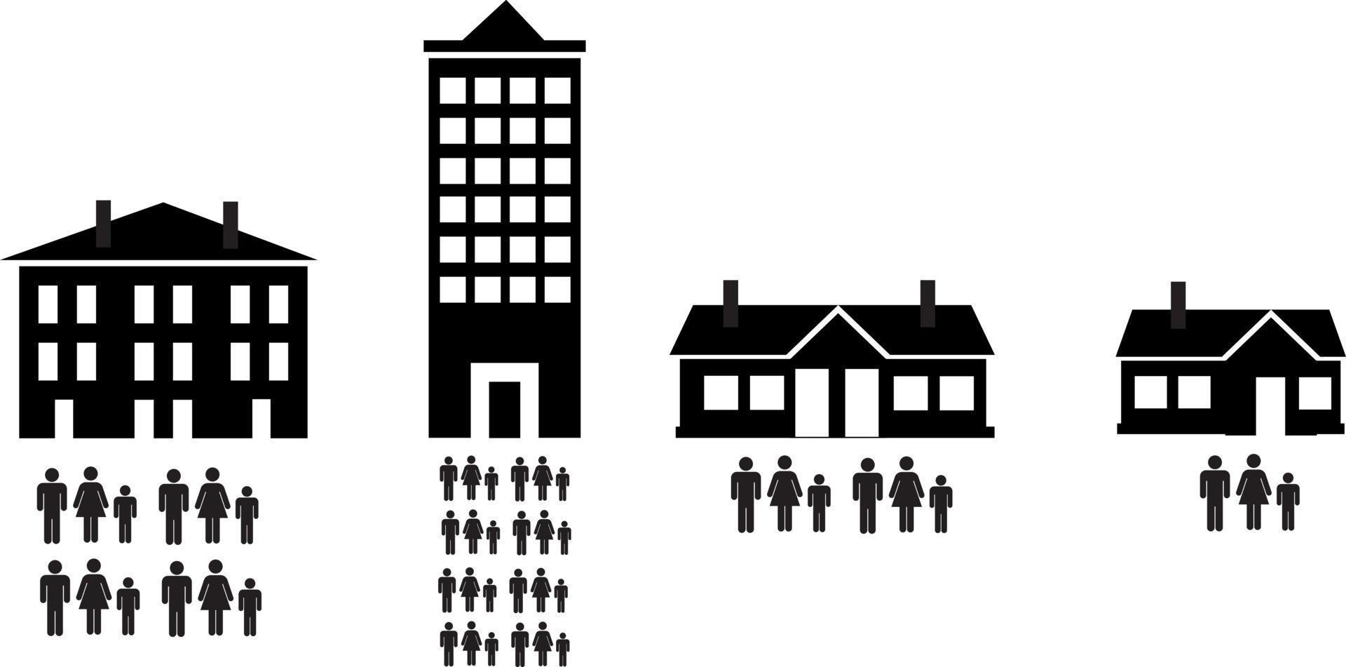 ensemble de différents types de maison dans un appartement de village ou de ville vecteur