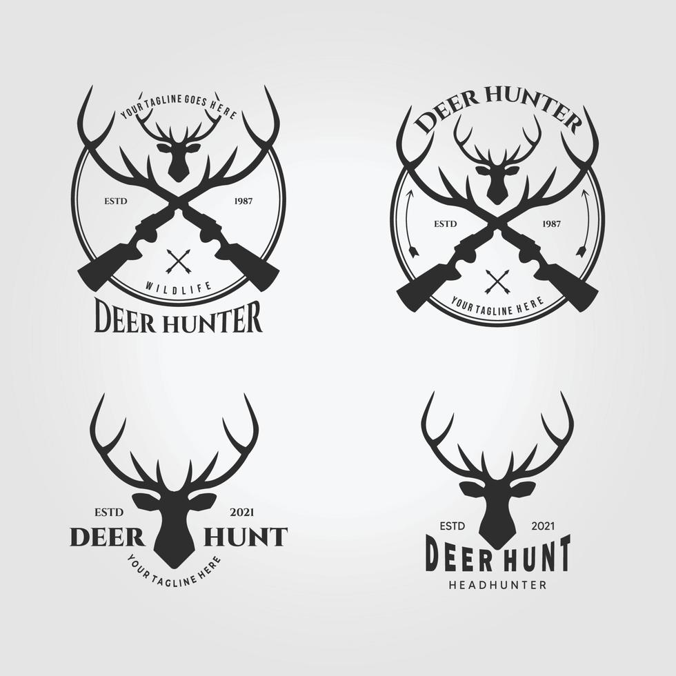définir le logo de chasseur de cerfs vecteur illustration design dessin au trait vintage